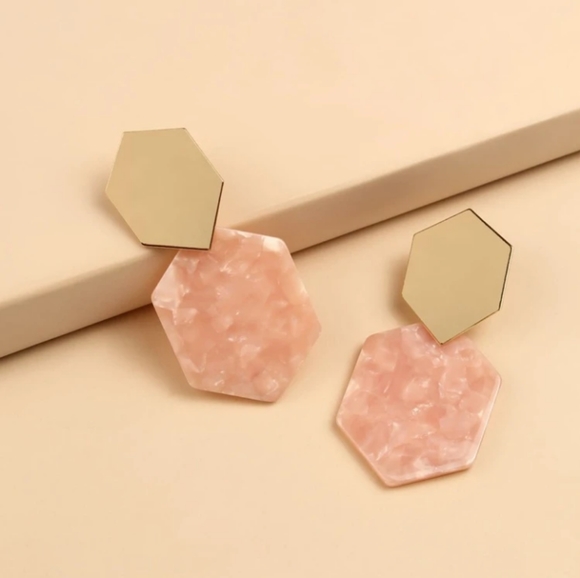 Summer Light Coral Acrylic Geometric Drop Earrings - Picture 1 of 6